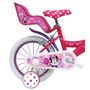 Voir la diapositive 2 : Disney Minnie Vélo enfant - Modèle 14'' Minnie + Casque pour enfant de 95/110 cm avec stabilisateurs - Panier avant - Porte poupée arrière - 2 freins et pneus gonflables