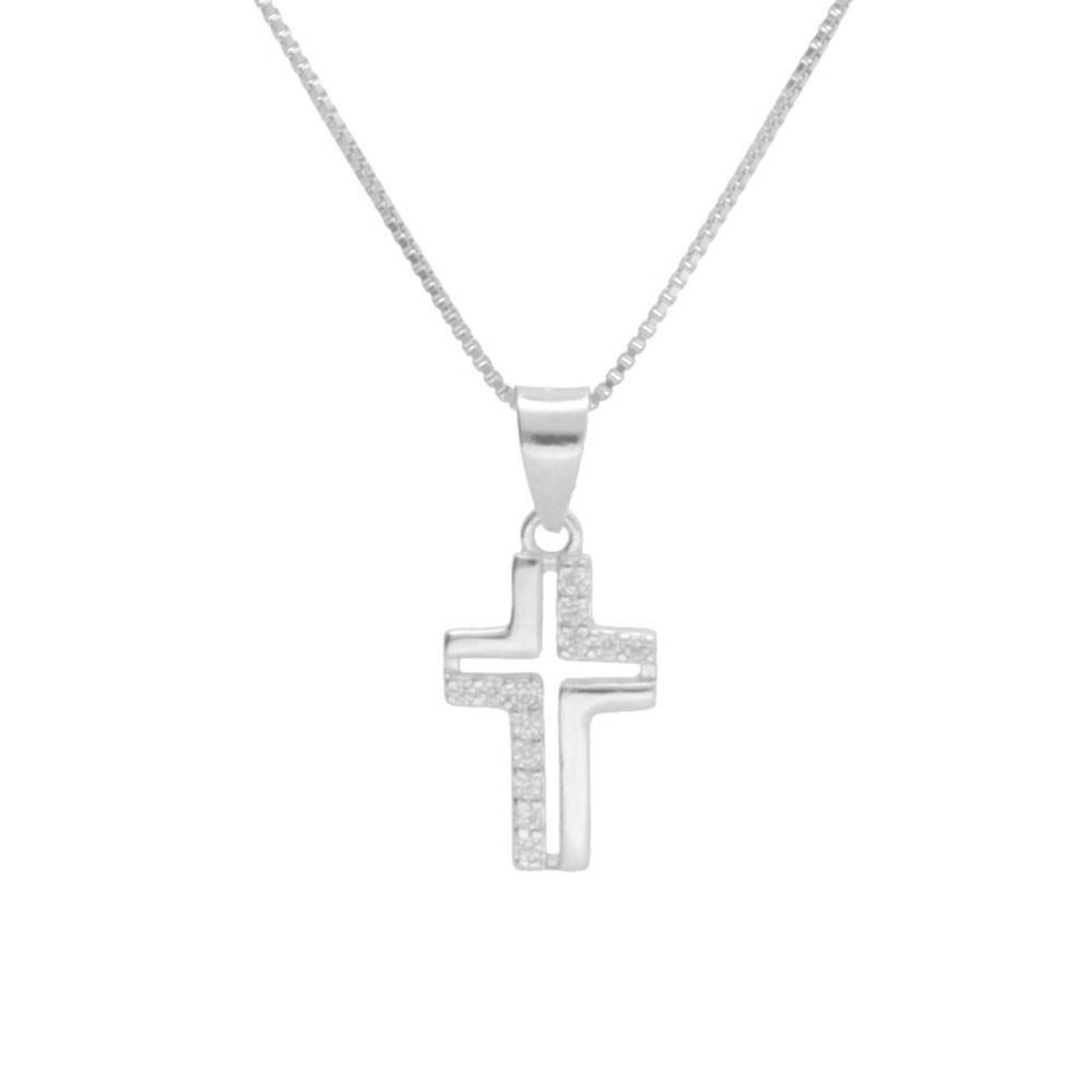 L'ATELIER D'AZUR Collier Argent 925/000 Rhodié - Croix Pavée de Zirconiums