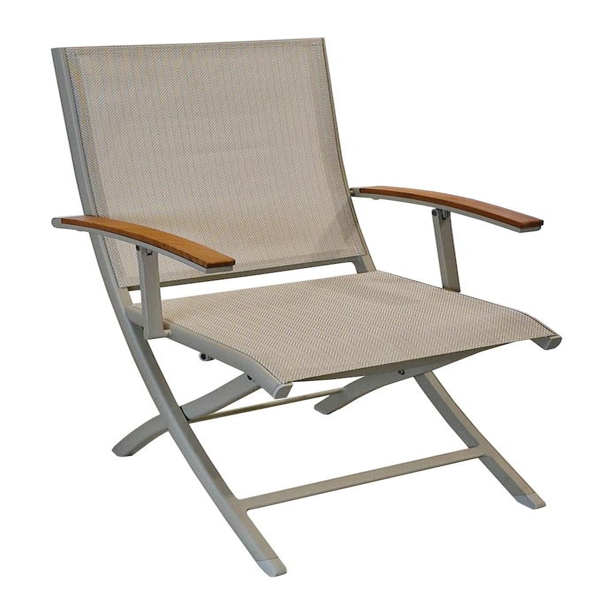 Proloisirs Fauteuil repas pliant - TREVISE - Crème chevron - Aluminium époxy - Accoudoirs teck FSC
