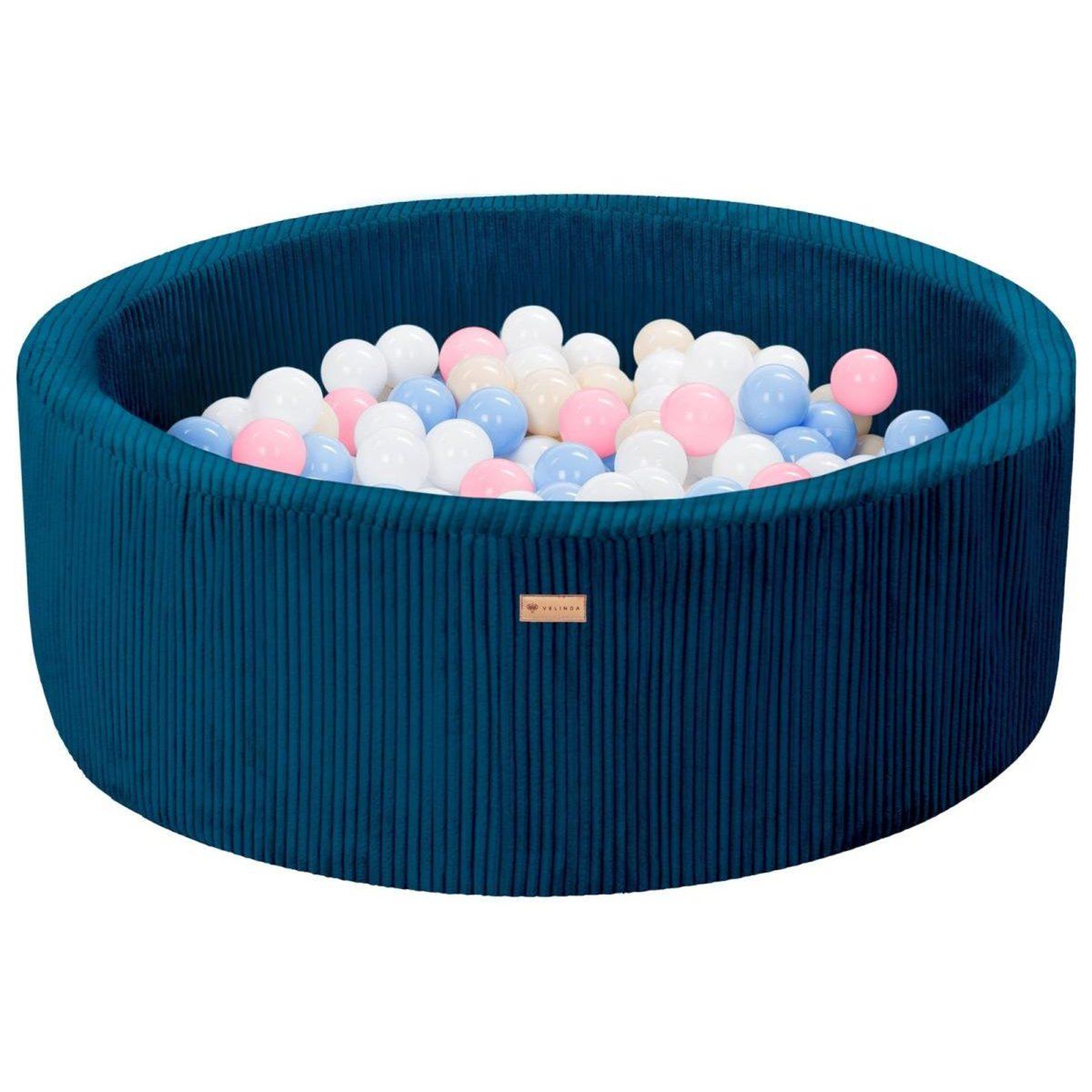 VELINDA Piscine à balles en velours côtelé avec 200 balles, diamètre env. 90 cm — bleu marine