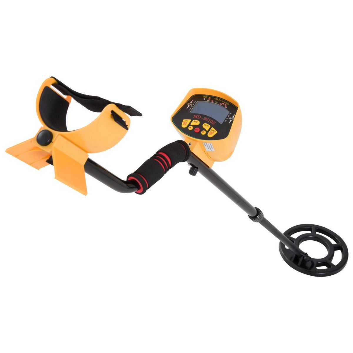 OUTSUNNY Outsunny Détecteur de métaux électrique haute sensibilité écran LCD chasse aux trésors poignée ergonomique tige télescopique noir jaune