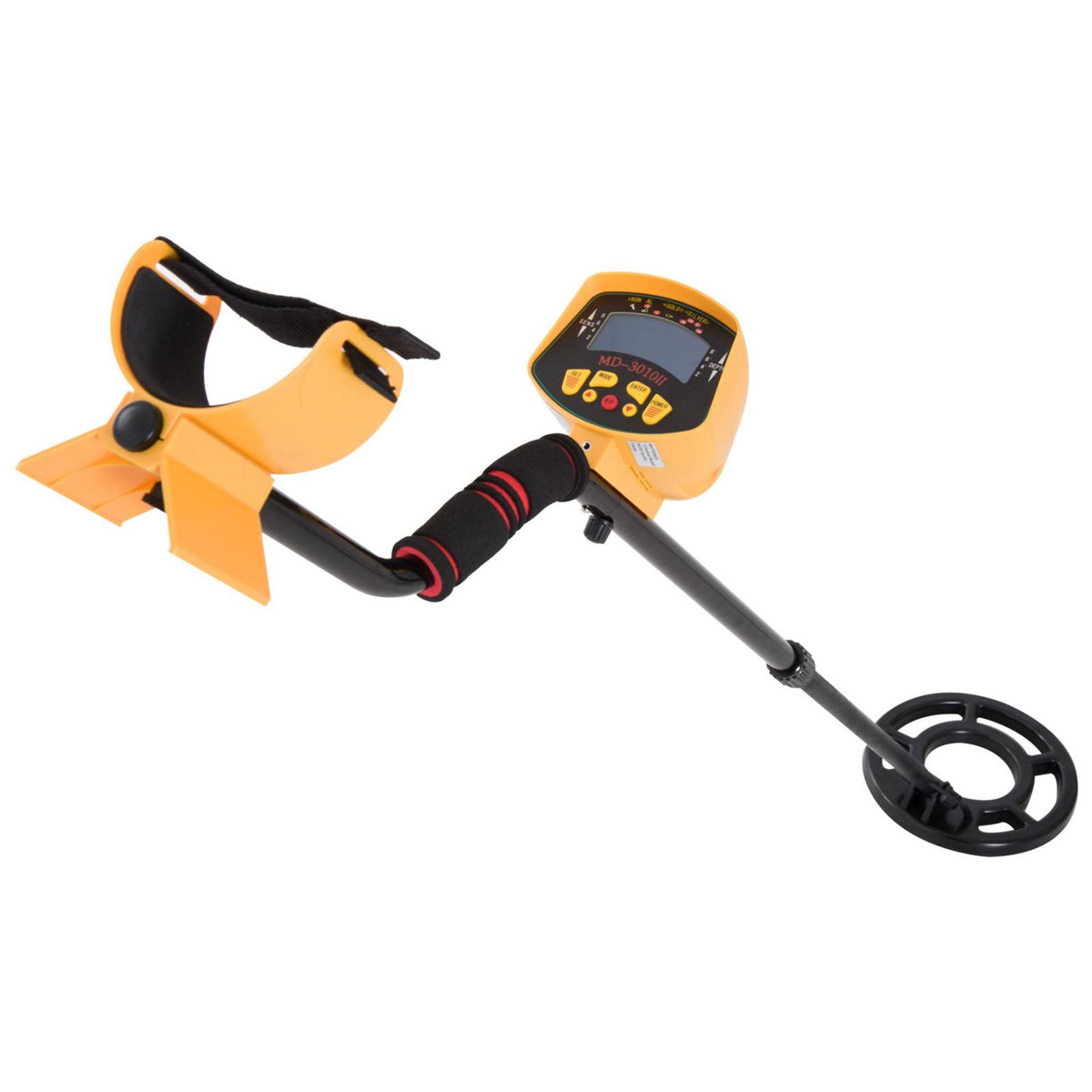 OUTSUNNY Outsunny Détecteur de métaux électrique haute sensibilité écran LCD chasse aux trésors poignée ergonomique tige télescopique noir jaune