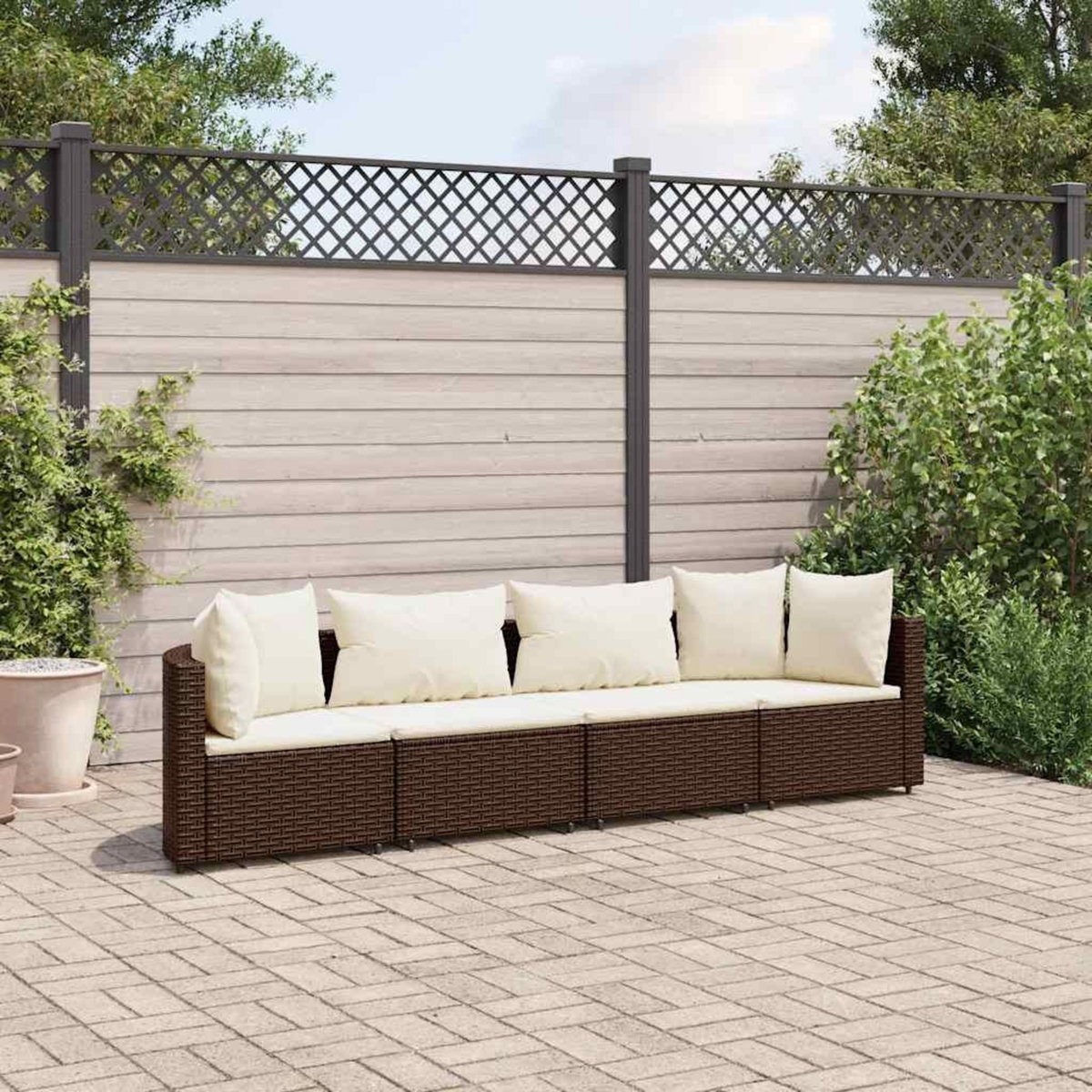 VIDAXL Salon de jardin 4 pcs avec coussins marron resine tressee