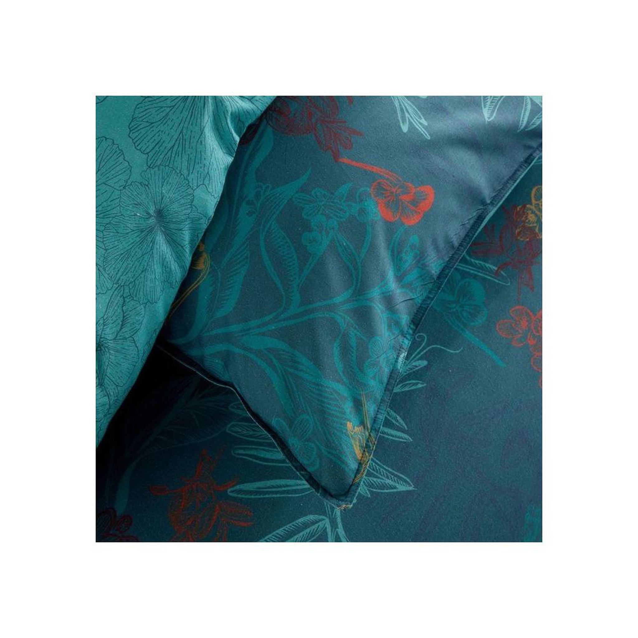 Voir la diapositive 3 : Today Parure de housse de couette today sunshine 140x200 cm coton bleu canard imprimé feuillage exotique réversible avec taie 63x63