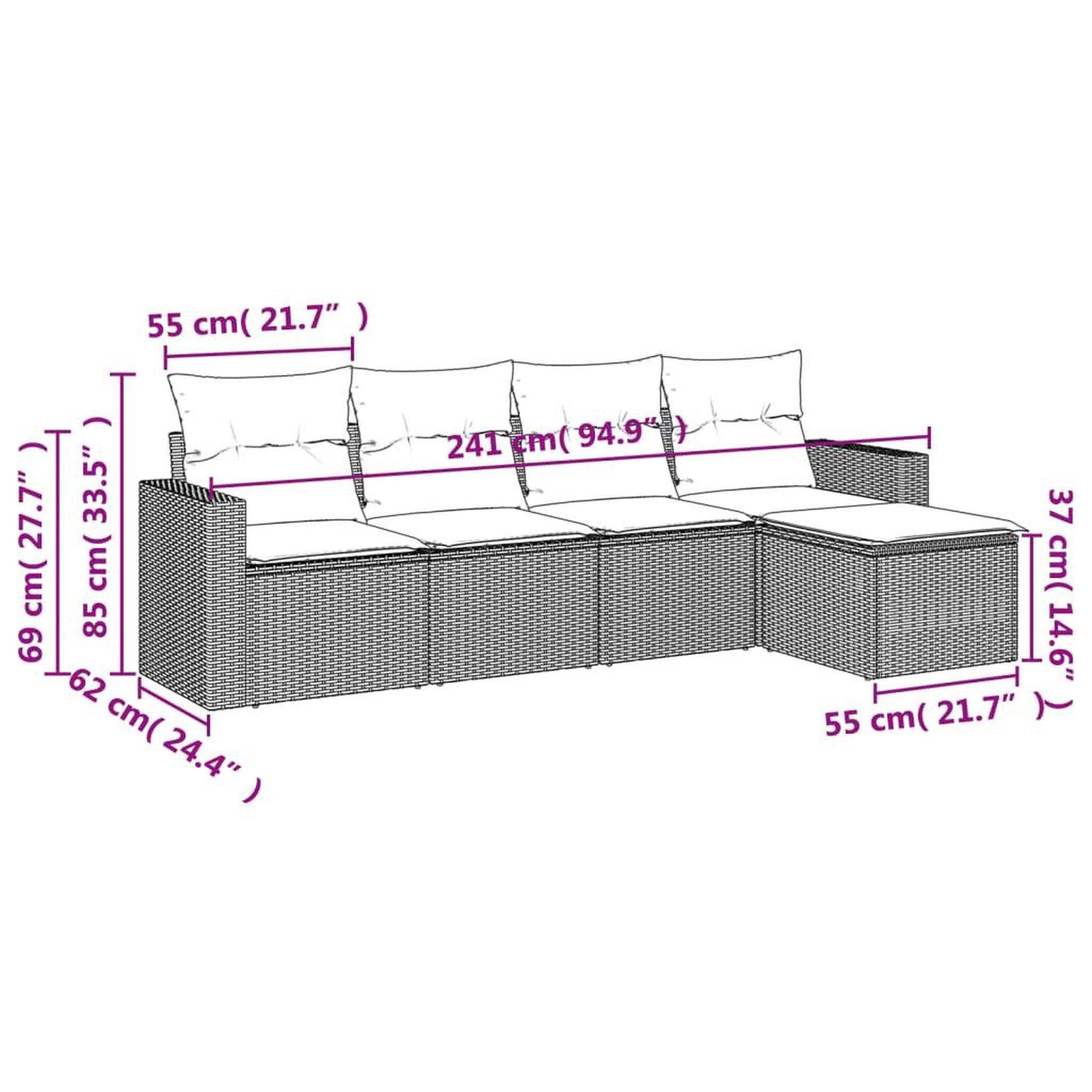 Voir la diapositive 4 : VIDAXL Salon de jardin avec coussins 5 pcs marron resine tressee
