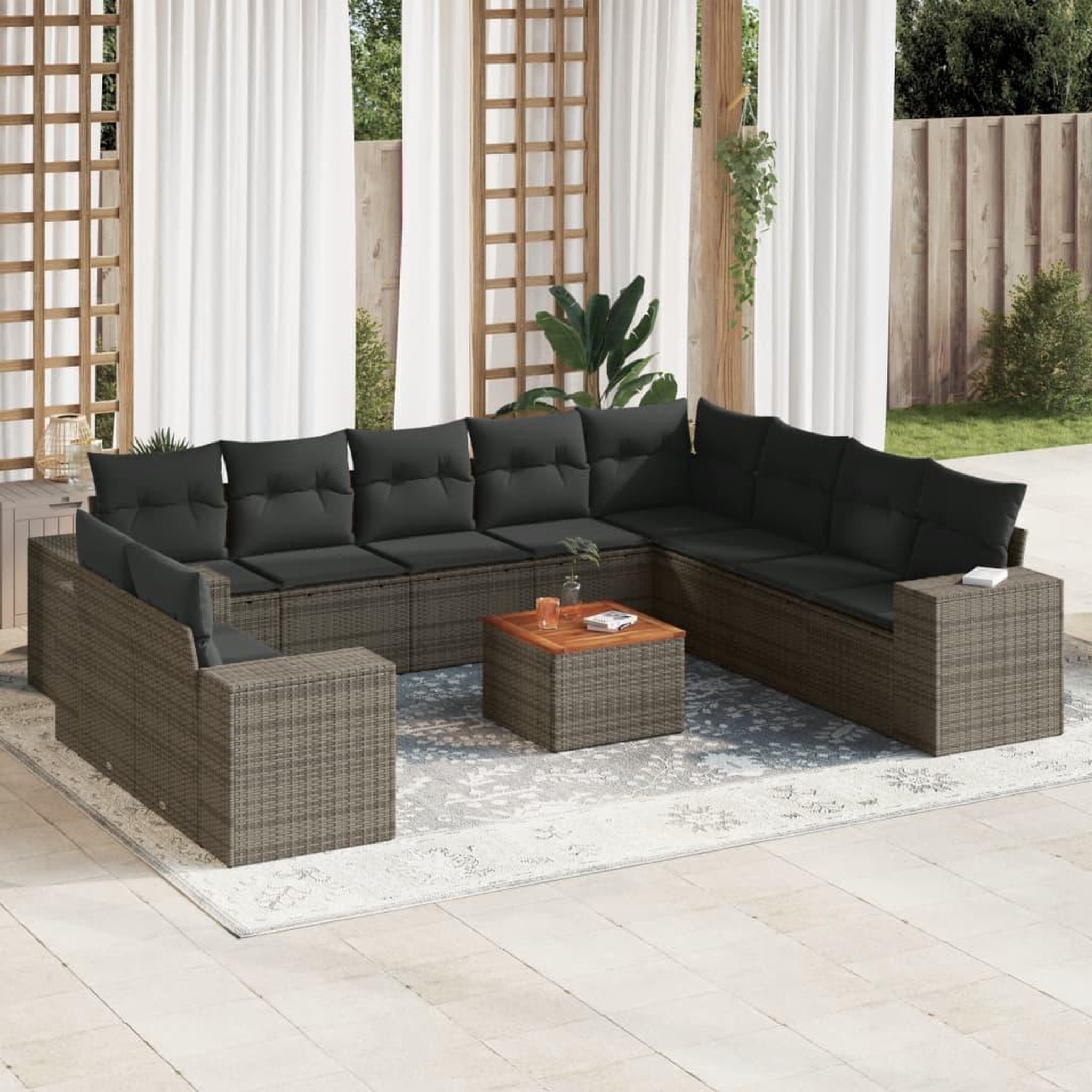 VIDAXL Salon de jardin 11 pcs avec coussins gris resine tressee