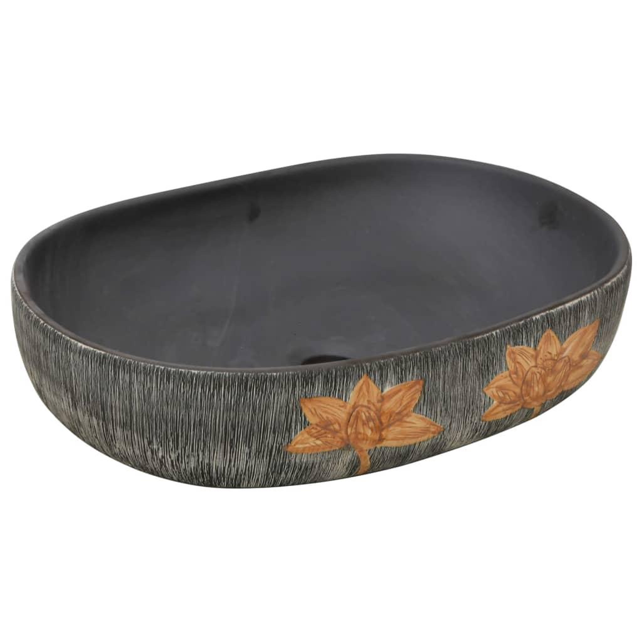 Voir la diapositive 2 : VIDAXL Vasque a poser gris et noir ovale 59x40x14 cm ceramique