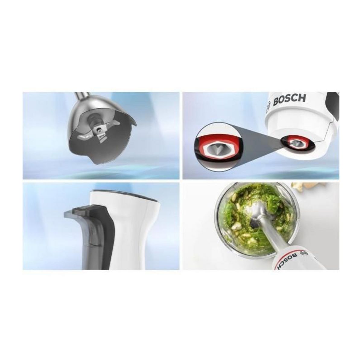 BOSCH Mixeur plongeant - BOSCH - MSM4W410 ErgoMaster - Moteur 800W - 4 lames QuattroBlade - Levier vitesses a gachette + turbo