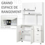 Voir la diapositive 6 : HOMCOM HOMCOM Armoire de cuisine multi-rangements 4 portes 3 tiroirs étagère + grand plateau 100L x 39l x 183H cm MDF blanc