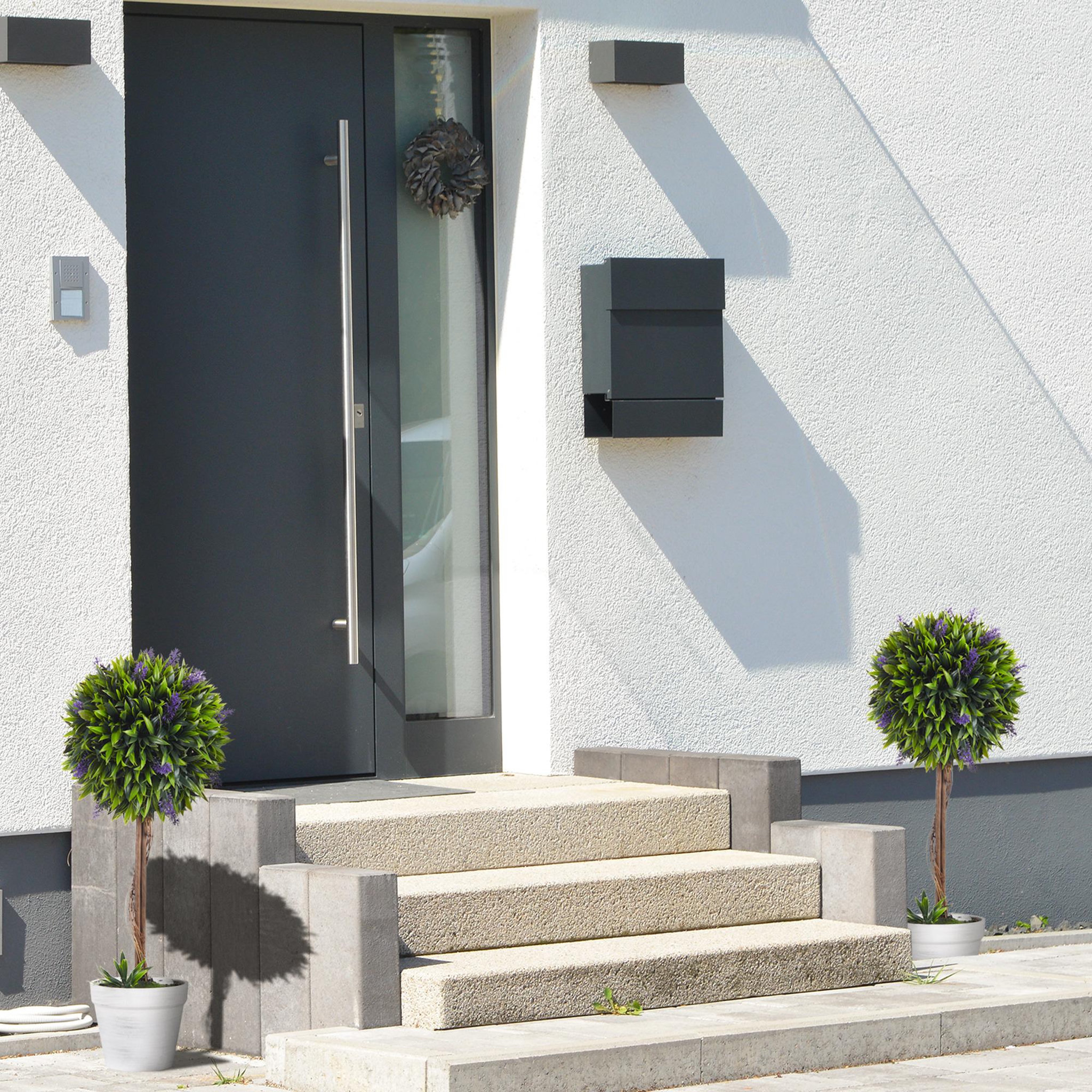 Voir la diapositive 2 : HOMCOM Lot de 2 plantes artificielles avec fleurs de lavande arbre artificiel tronc et pot inclus - hauteur 60 cm intérieur et extérieur vert