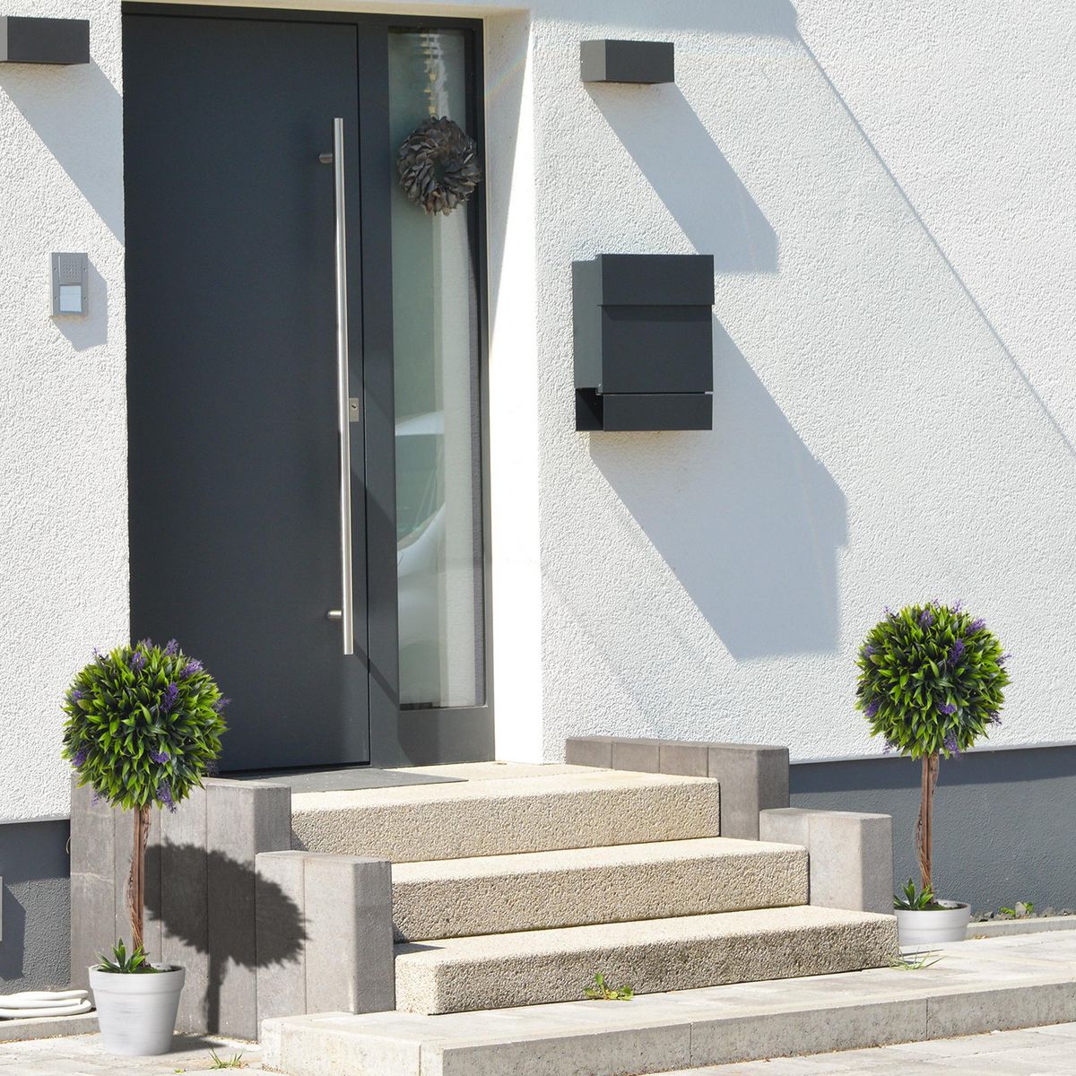 HOMCOM Lot de 2 plantes artificielles avec fleurs de lavande arbre artificiel tronc et pot inclus - hauteur 60 cm intérieur et extérieur vert