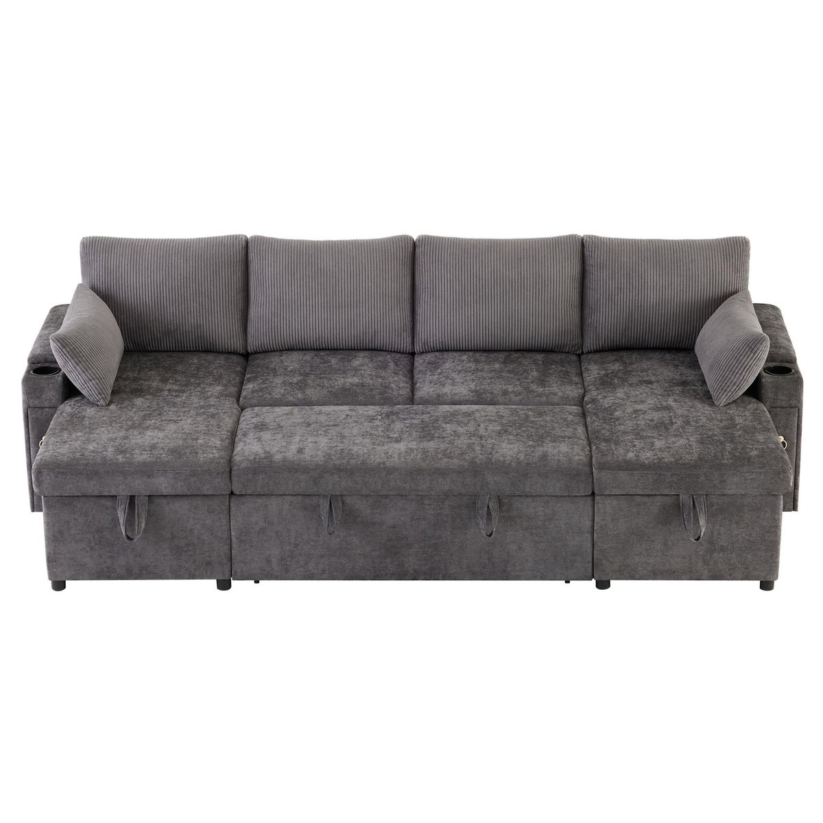 MERAX Canapé d'angle panoramique convertible 4 places tissu coffre de rangement