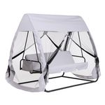 OUTSUNNY Balancelle de jardin convertible 3 places grand confort : matelas assise dossier, moustiquaire intégrale zippée avec toit,  pochette rangement métal époxy polyester blanc