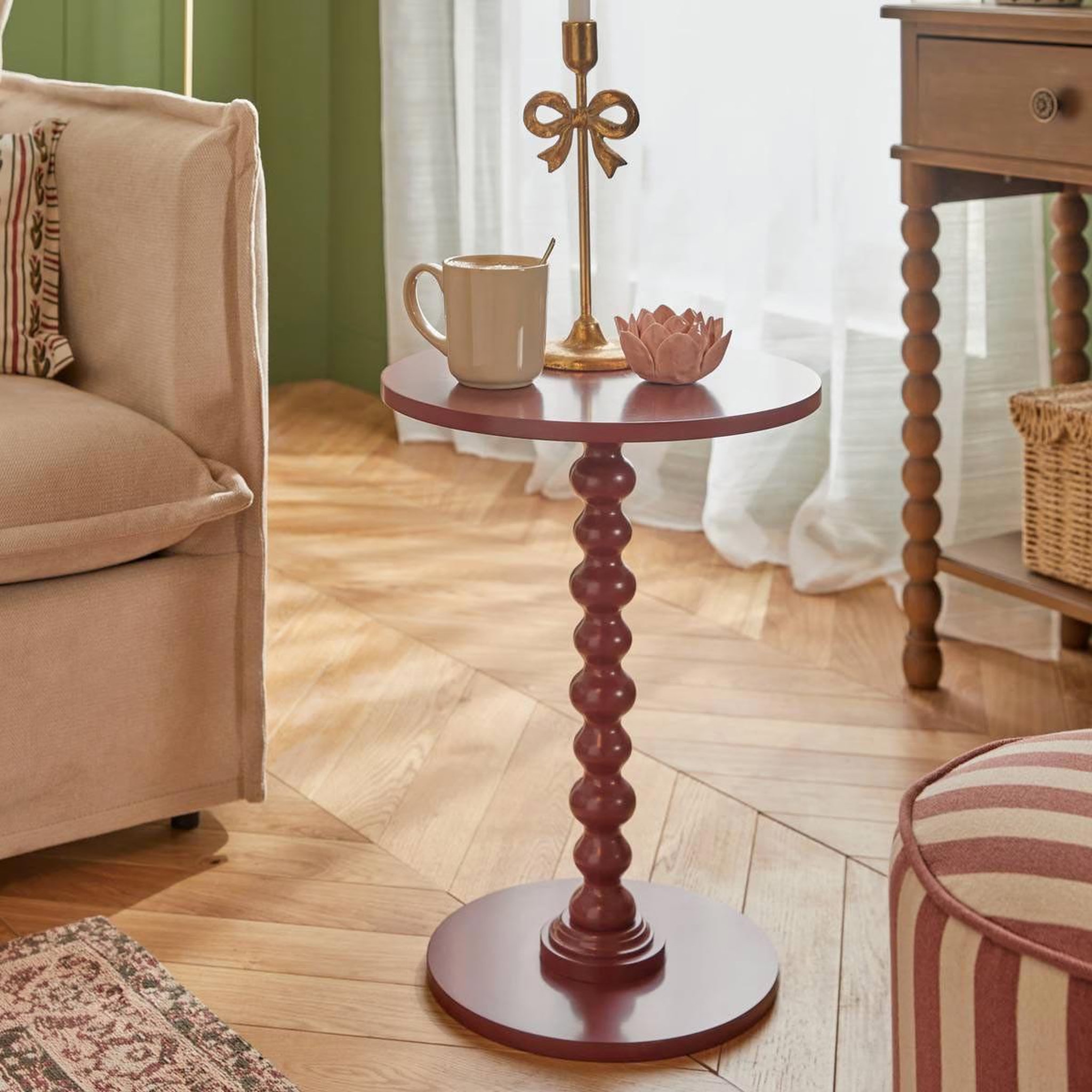 Voir la diapositive 3 : ATMOSPHERA Table d'appoint ronde  alix  50cm rouge grenat