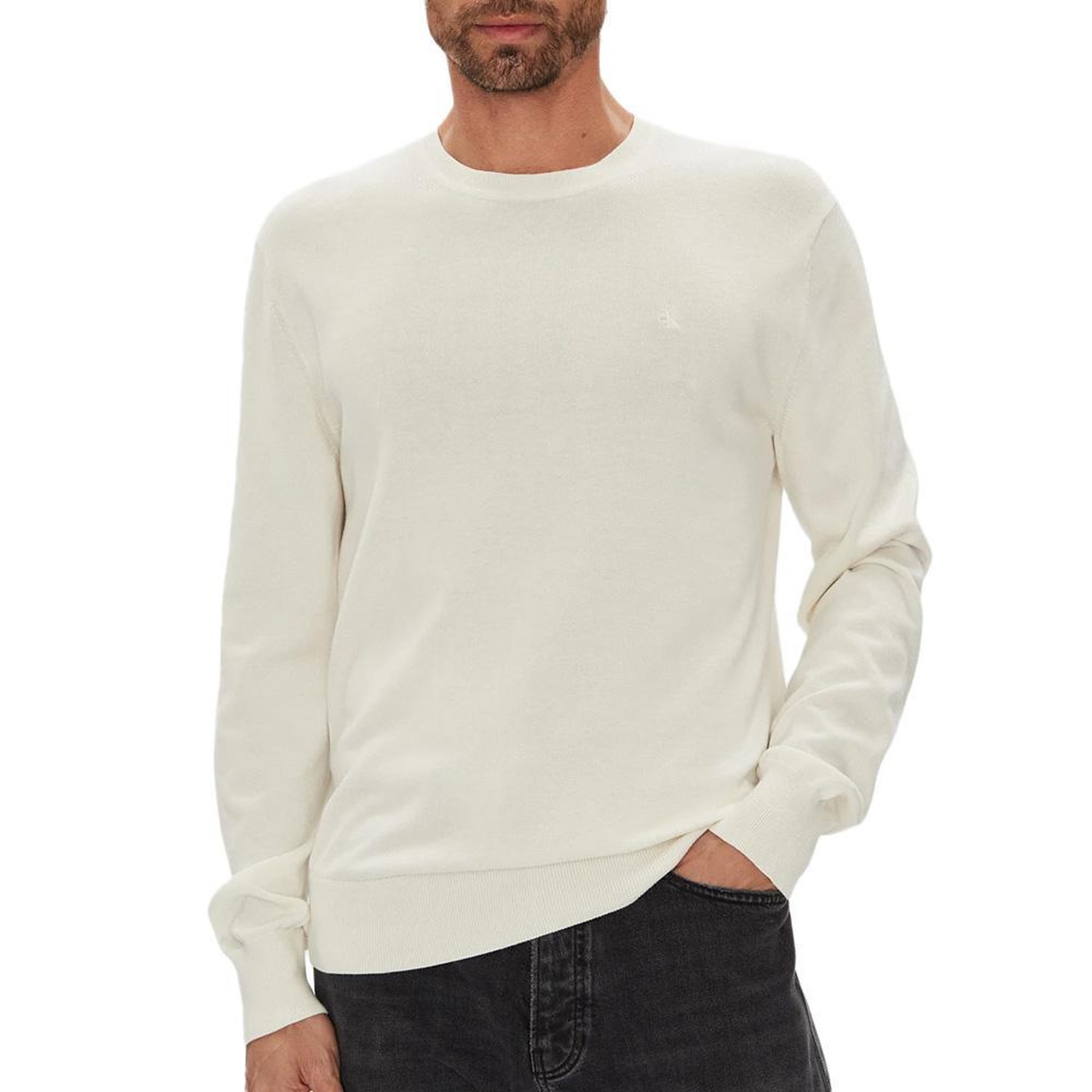 CALVIN KLEIN JEANS Pull Blanc Homme Calvin Klein Jeans Ls Supima. Coloris disponibles : Blanc