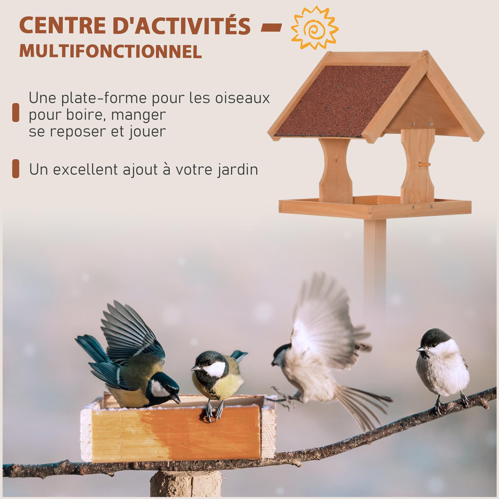Voir la diapositive 6 : PAWHUT Mangeoire à oiseaux sur pied en bois massif bois naturel
