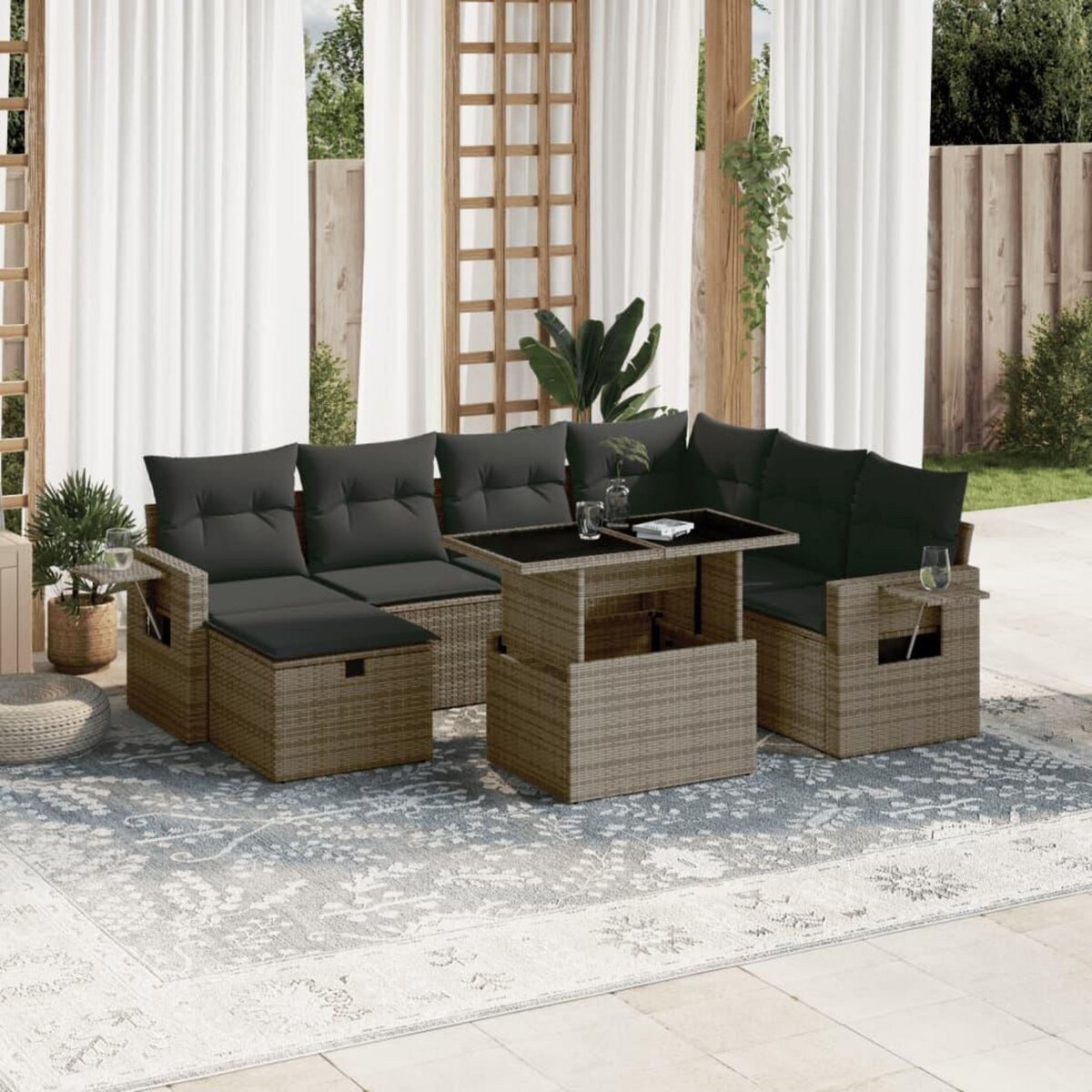 VIDAXL Salon de jardin 8 pcs avec coussins gris resine tressee