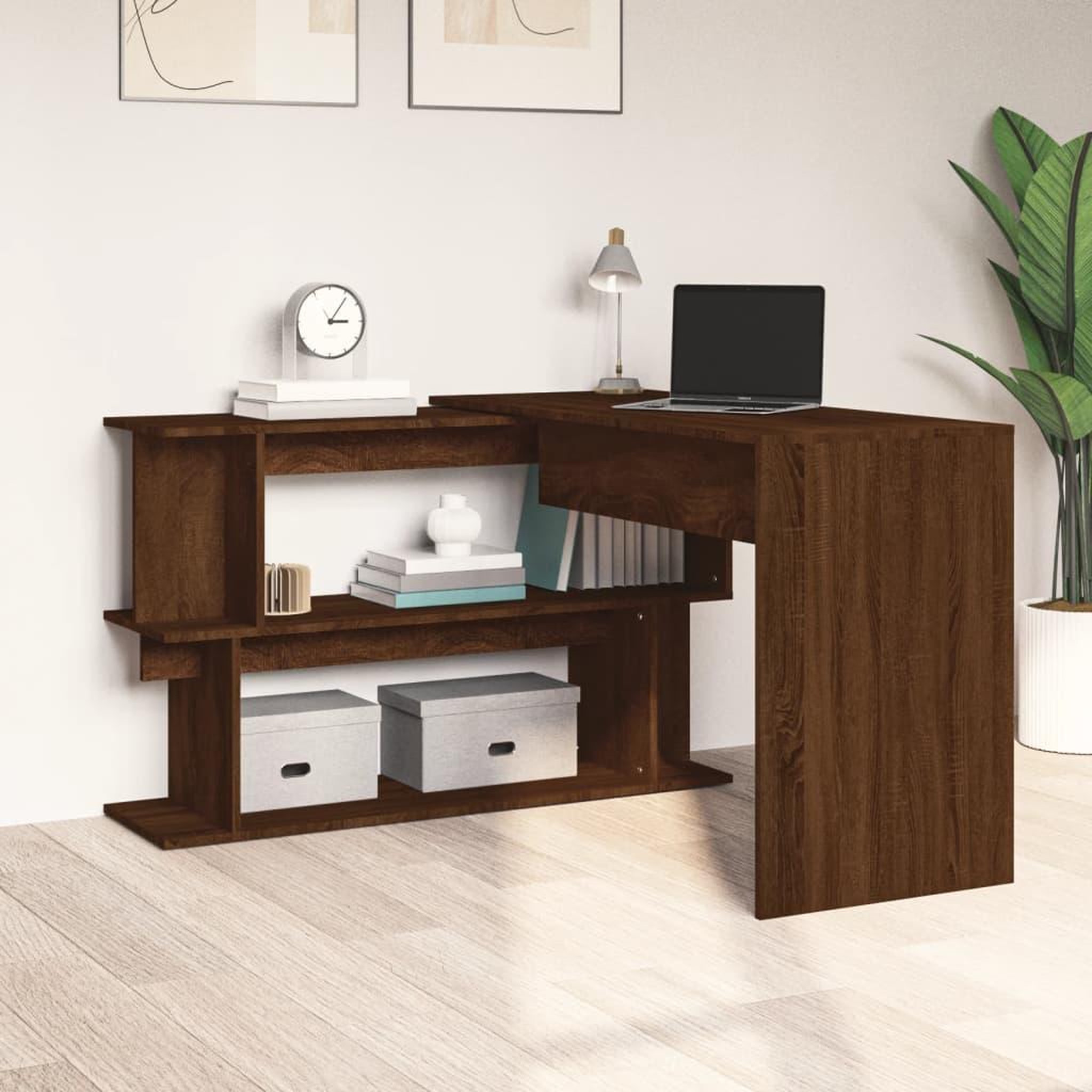 Voir la diapositive 3 : VIDAXL Bureau d'angle Chene marron 200x50x76 cm Bois d'ingenierie
