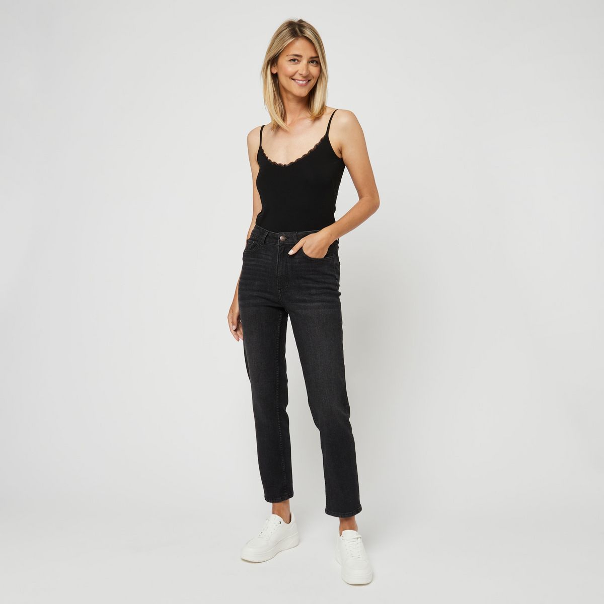 INEXTENSO Jean regular gris femme