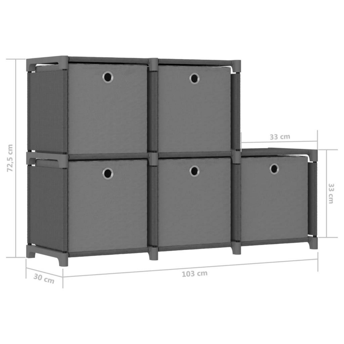 VIDAXL Etagere d'affichage 5 cubes et boîtes Gris 103x30x72,5 cm Tissu