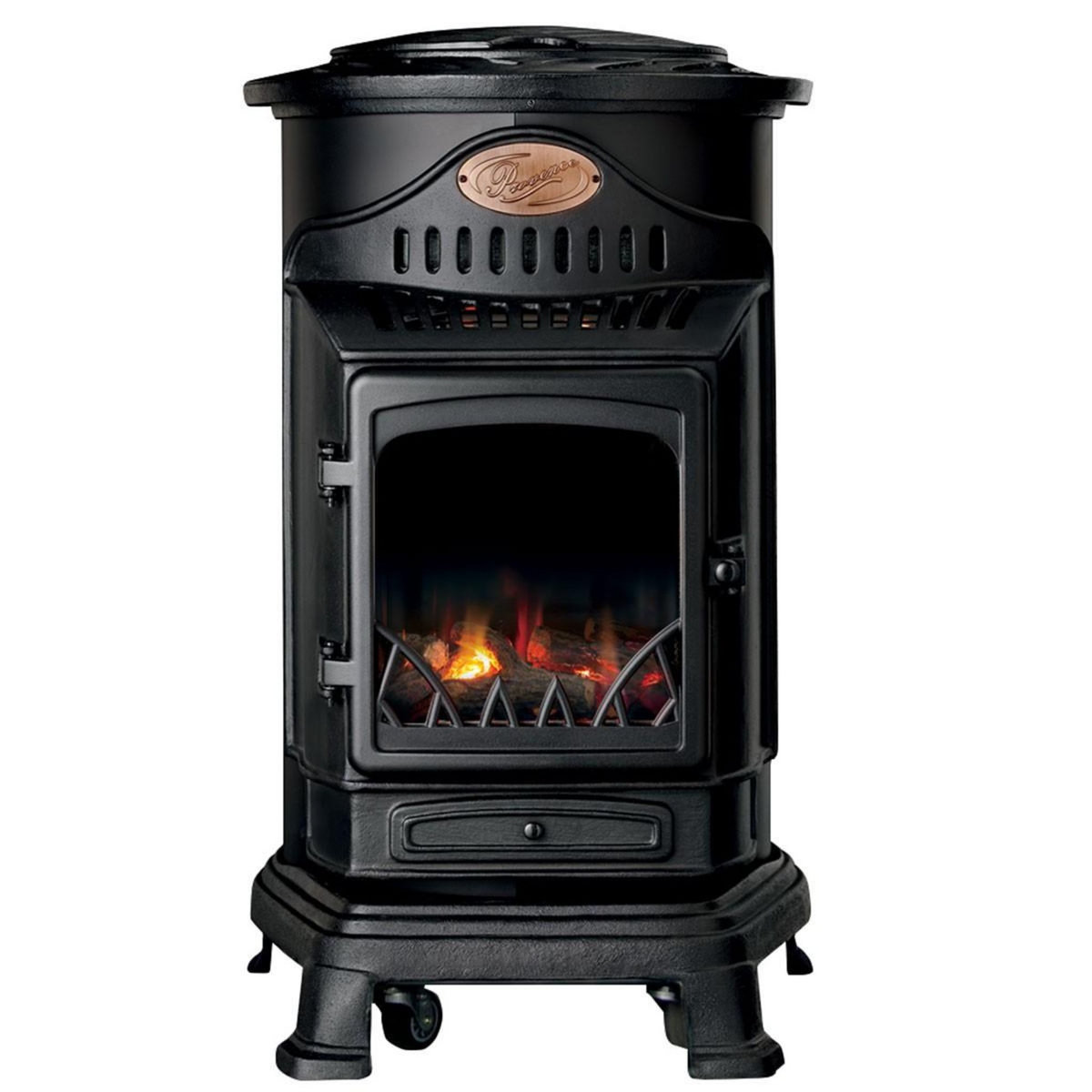 UNIVERSAL Poêle à gaz Fonte véritable 3400W NOIR Effet feu Provence UNIVERSAL