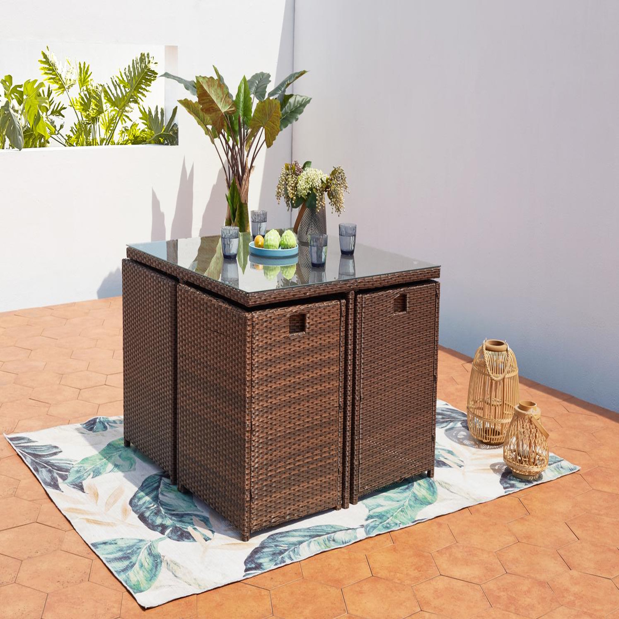 Voir la diapositive 3 : CONCEPT USINE Table et chaises 8 places encastrables résine marron-blanc miami