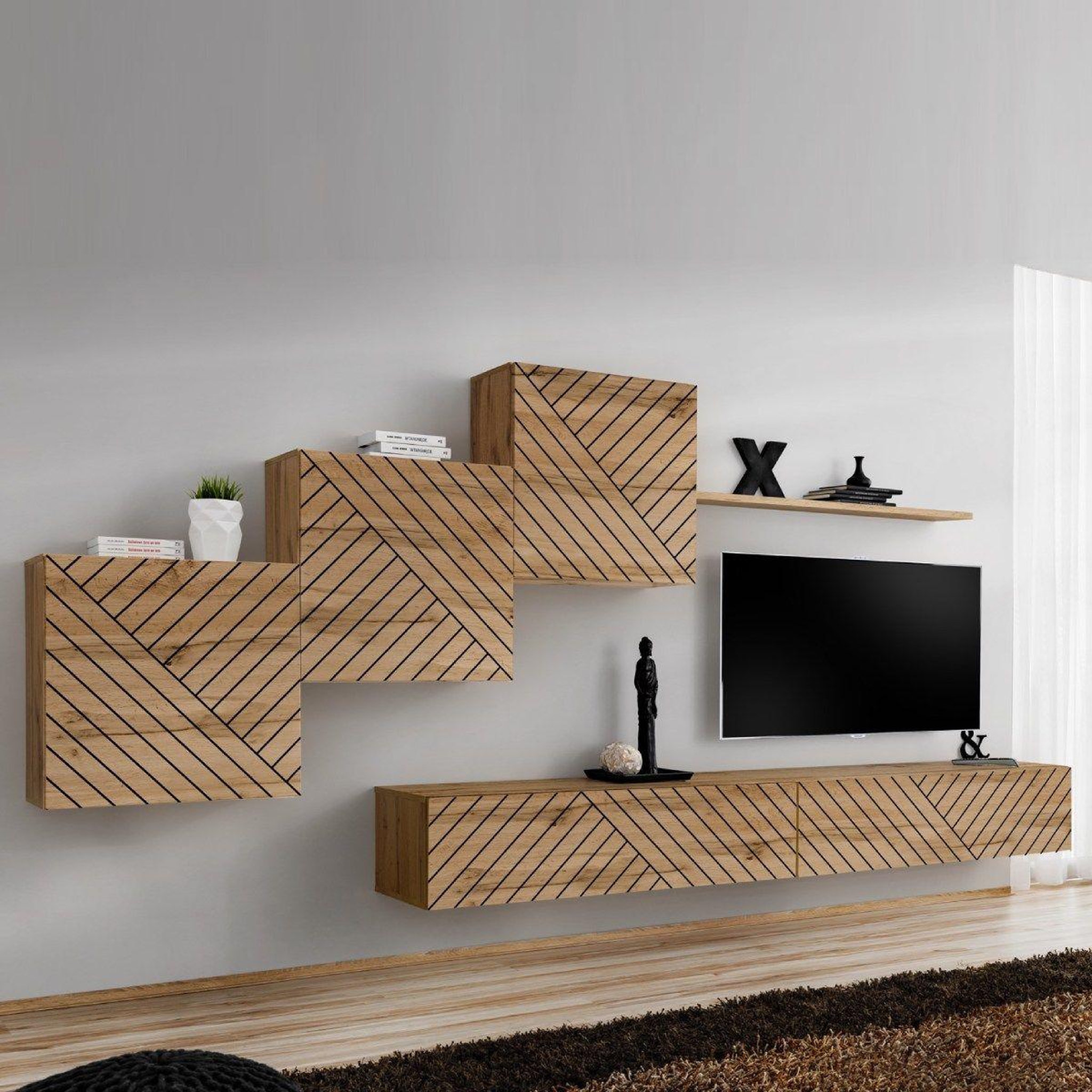 Paris Prix Ensemble meuble tv  switch lamel x  330cm naturel