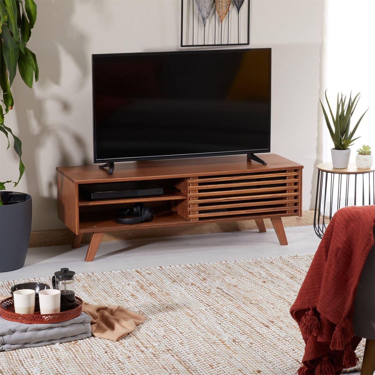 IDIMEX Meuble TV SEAN, 4 niches en pin massif