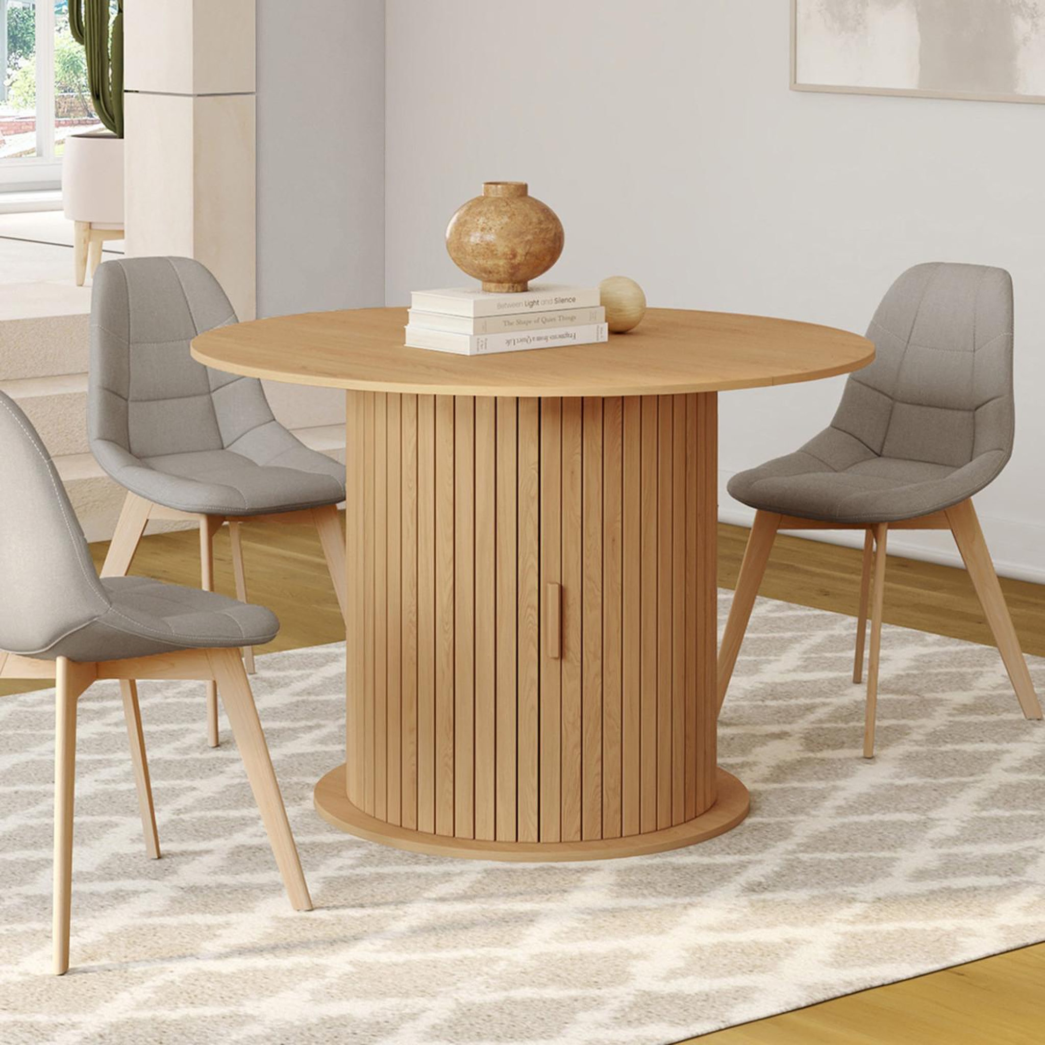 Voir la diapositive 4 : ID MARKET Table à manger extensible ronde juliette 4-8 personnes pied lattes avec rangement 110-150 cm