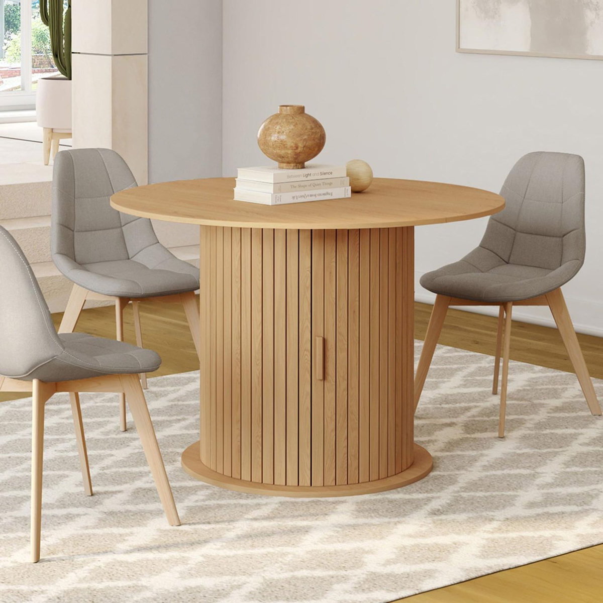 ID MARKET Table à manger extensible ronde JULIETTE 4-8 personnes pied lattes avec rangement 110-150 cm
