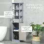 KLEANKIN Meuble colonne rangement salle de bain avec placard et 3 étagères dim. 40L x 30l x 160H MDF gris et chêne clair