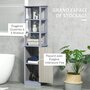 KLEANKIN Meuble colonne rangement salle de bain avec placard et 3 étagères dim. 40L x 30l x 160H MDF gris et chêne clair