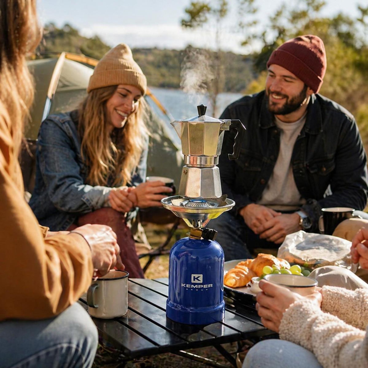 Kemper Réchaud à gaz Camping 2200W portable Cartouche Gaz Butane 190g, Métal 3 bras crantés, Cuisson Extérieure Format voyage KEMPER