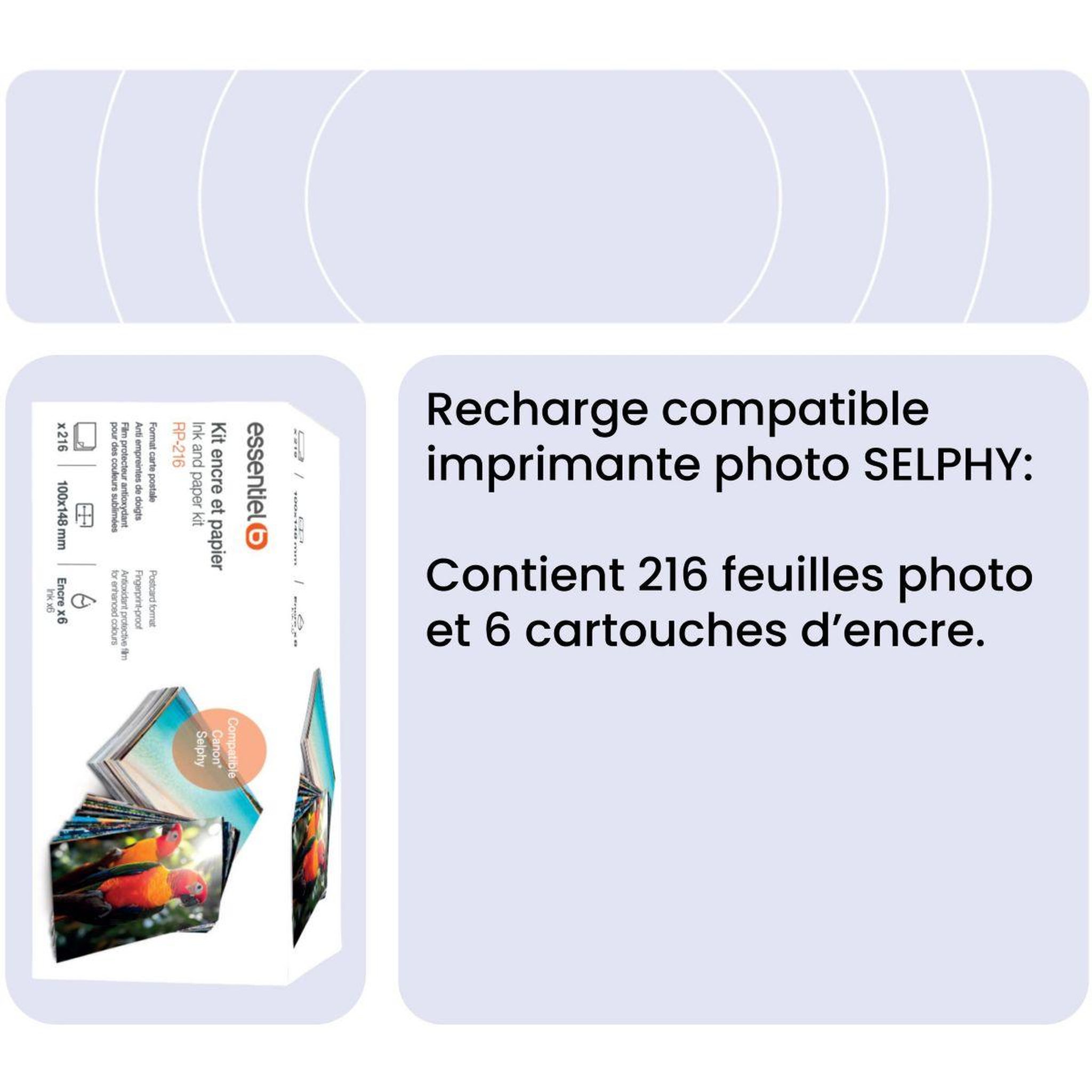 Voir la diapositive 3 : ESSENTIEL B Kit papier + encre compatible canon selphy kp-216 tirages