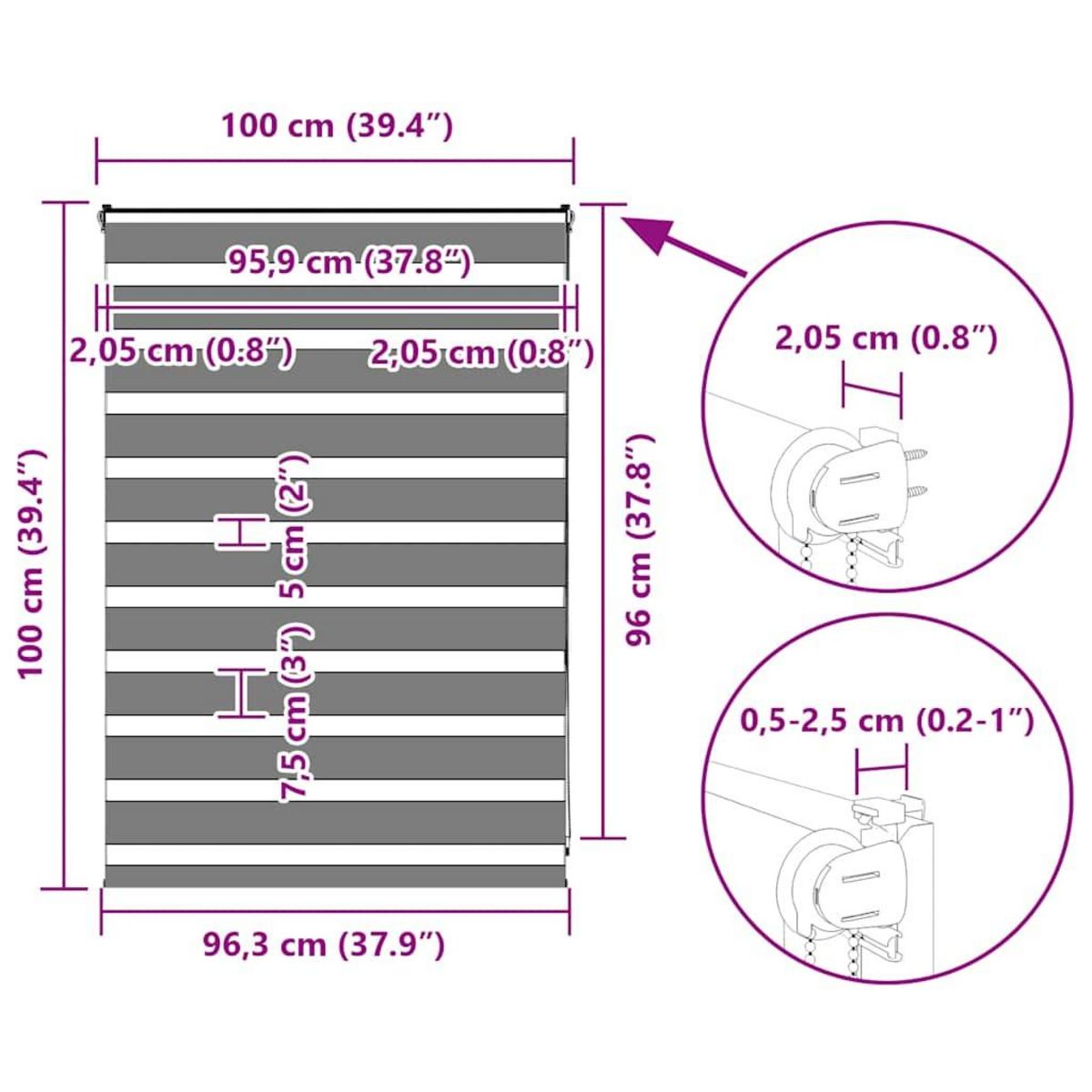 VIDAXL Store zebre gris clair largeur du tissu 95,9 cm polyester