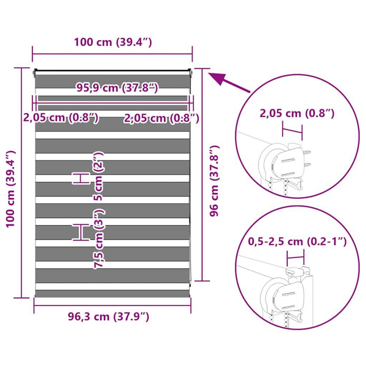 VIDAXL Store zebre gris clair largeur du tissu 95,9 cm polyester