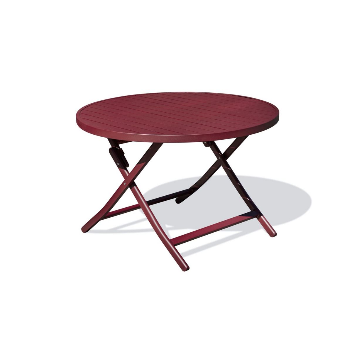 DCB GARDEN Table de jardin ronde pliante - 4/6 places - Aluminium - Rouge carmin - MARIUS