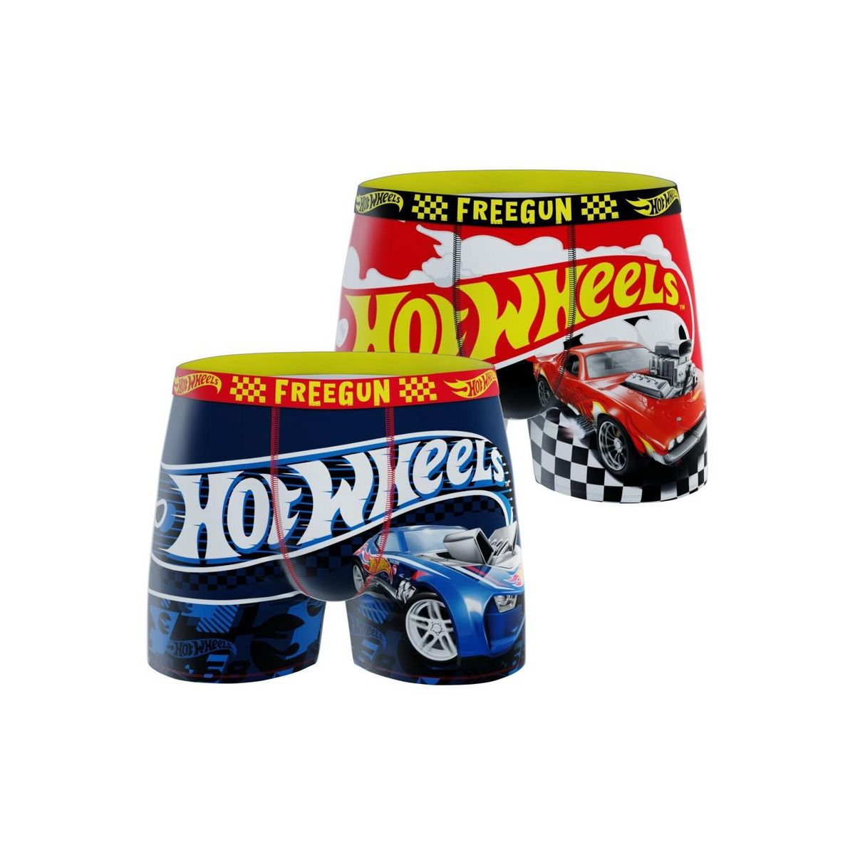 FREEGUN Lot de 2 boxers enfant Hot Wheels Red Car Blue Car