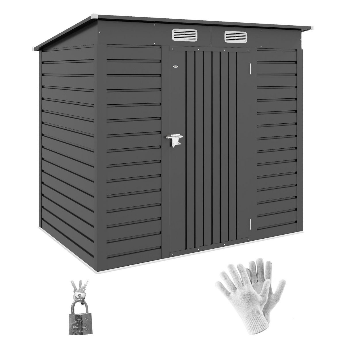 OUTSUNNY Abri de jardin cabanon dim. 191L x 130l x 166H cm porte verrouillable ventilations tôle acier ondulé gris