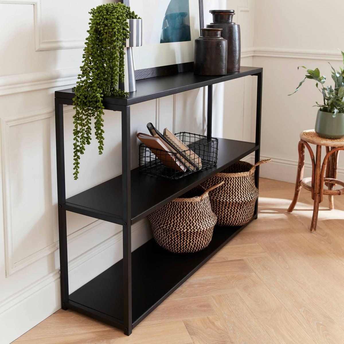 SWEEEK Etagère basse 3 niveaux en métal noir - Industrielle - 120x30x80cm