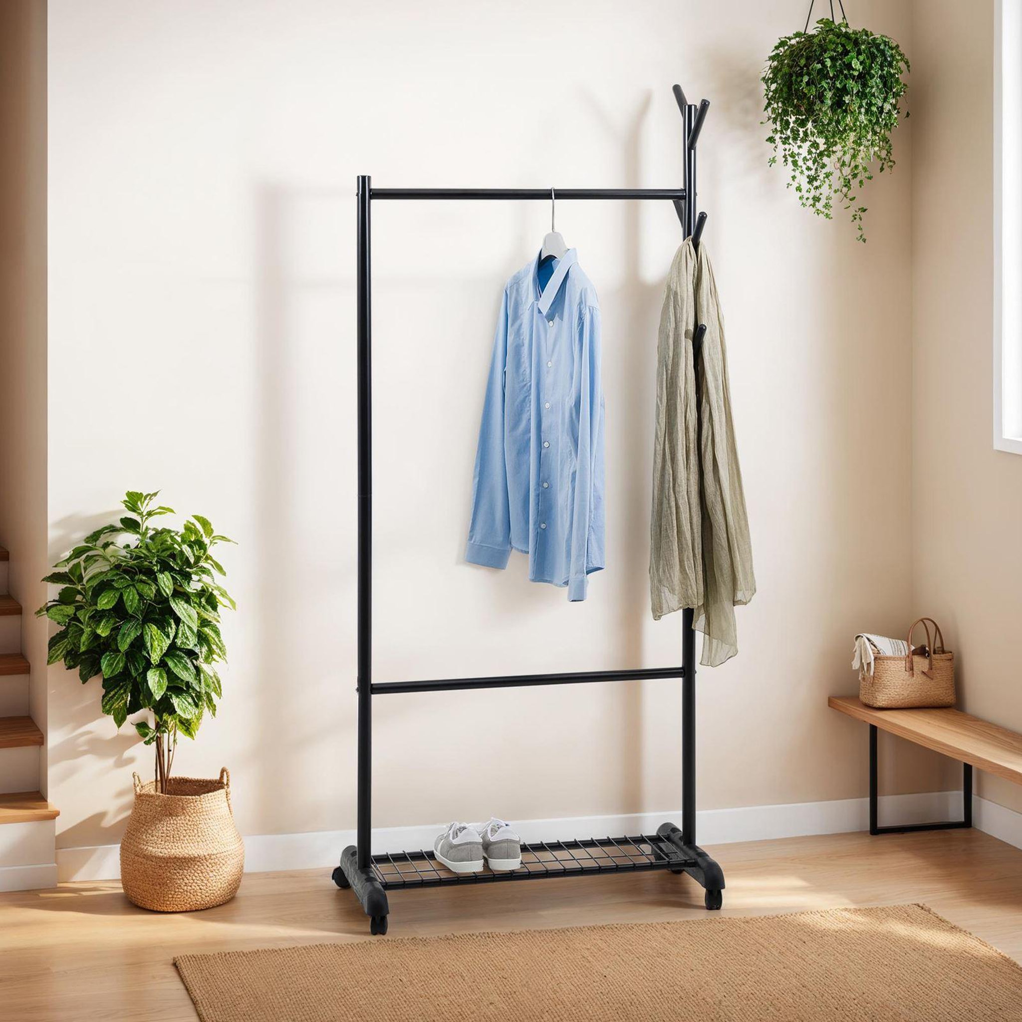 Voir la diapositive 2 : IDIMEX Penderie mobile AURIGO avec portemanteau, en métal