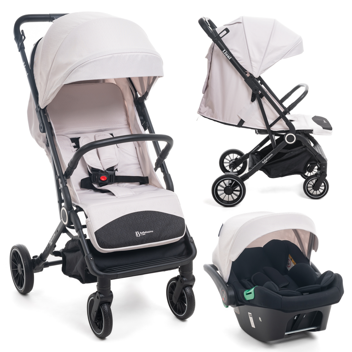 BEBELISSIMO Poussette combinée duo 2 en 1 - siège auto 0+ Lioni – dès la naissance – jusqu'à 22kg - beige