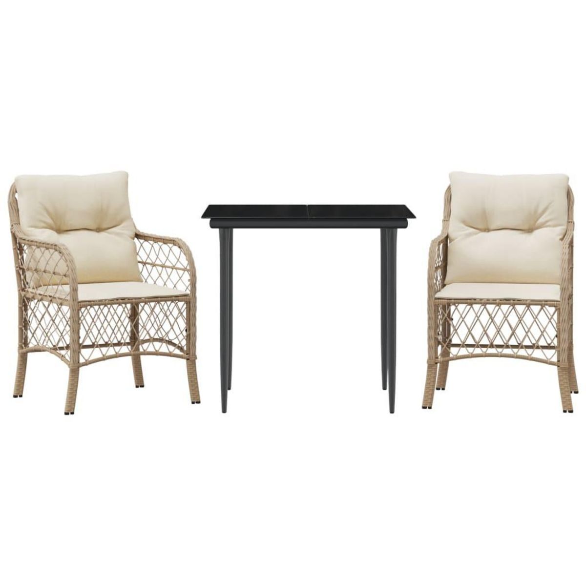 VIDAXL Ensemble de bistro 3 pcs avec coussins beige resine tressee