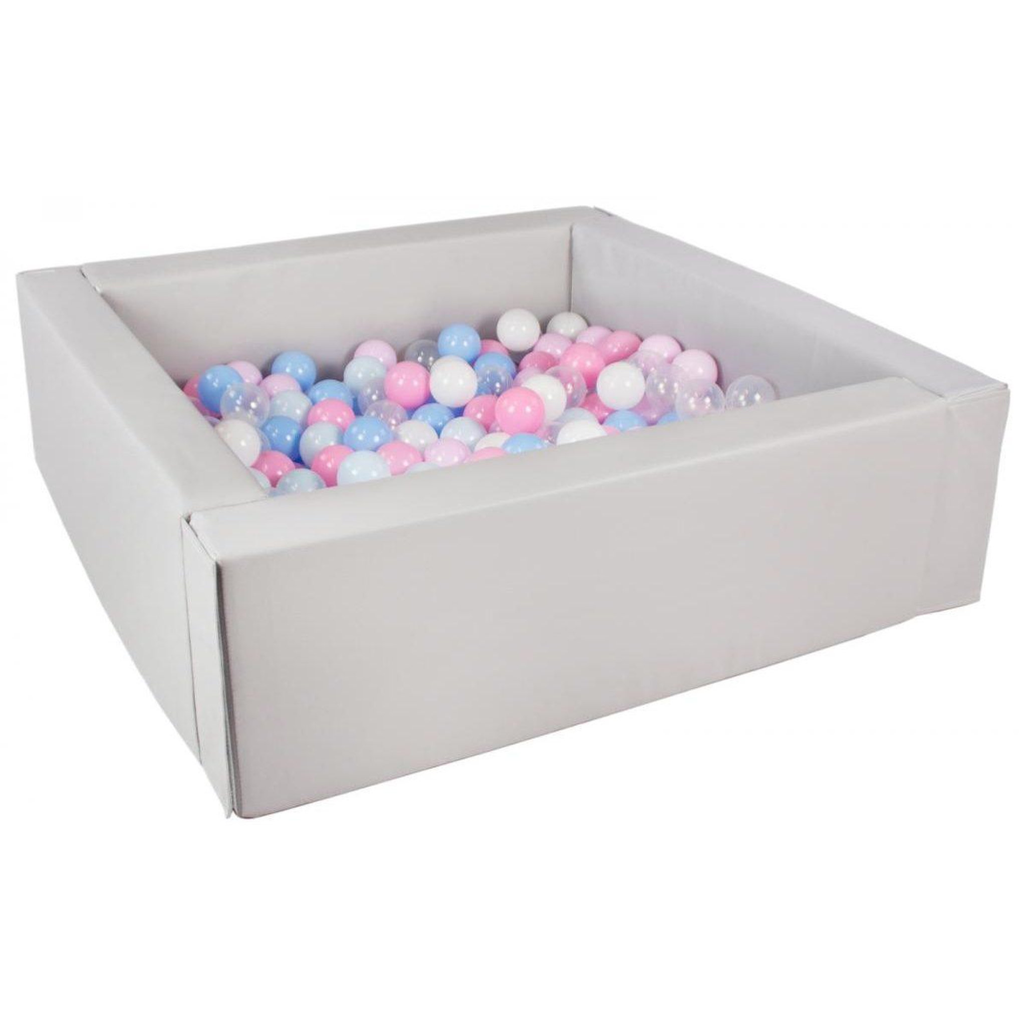 VELINDA Piscine à balles carrée avec 200 balles - gris/blanc, transparent, bleu, rose, rose, bleu