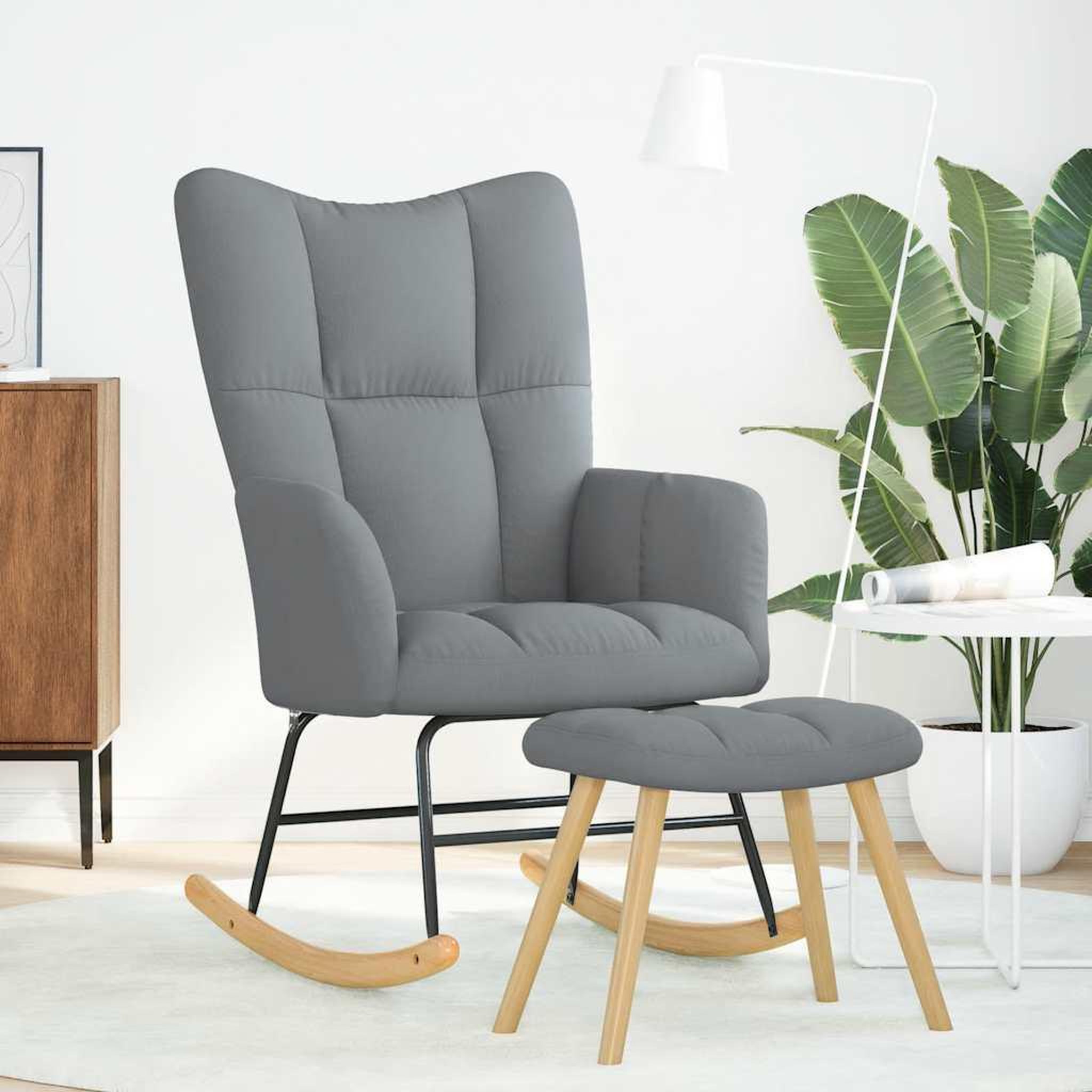 Voir la diapositive 3 : VIDAXL Chaise a bascule avec repose-pied Gris clair Tissu
