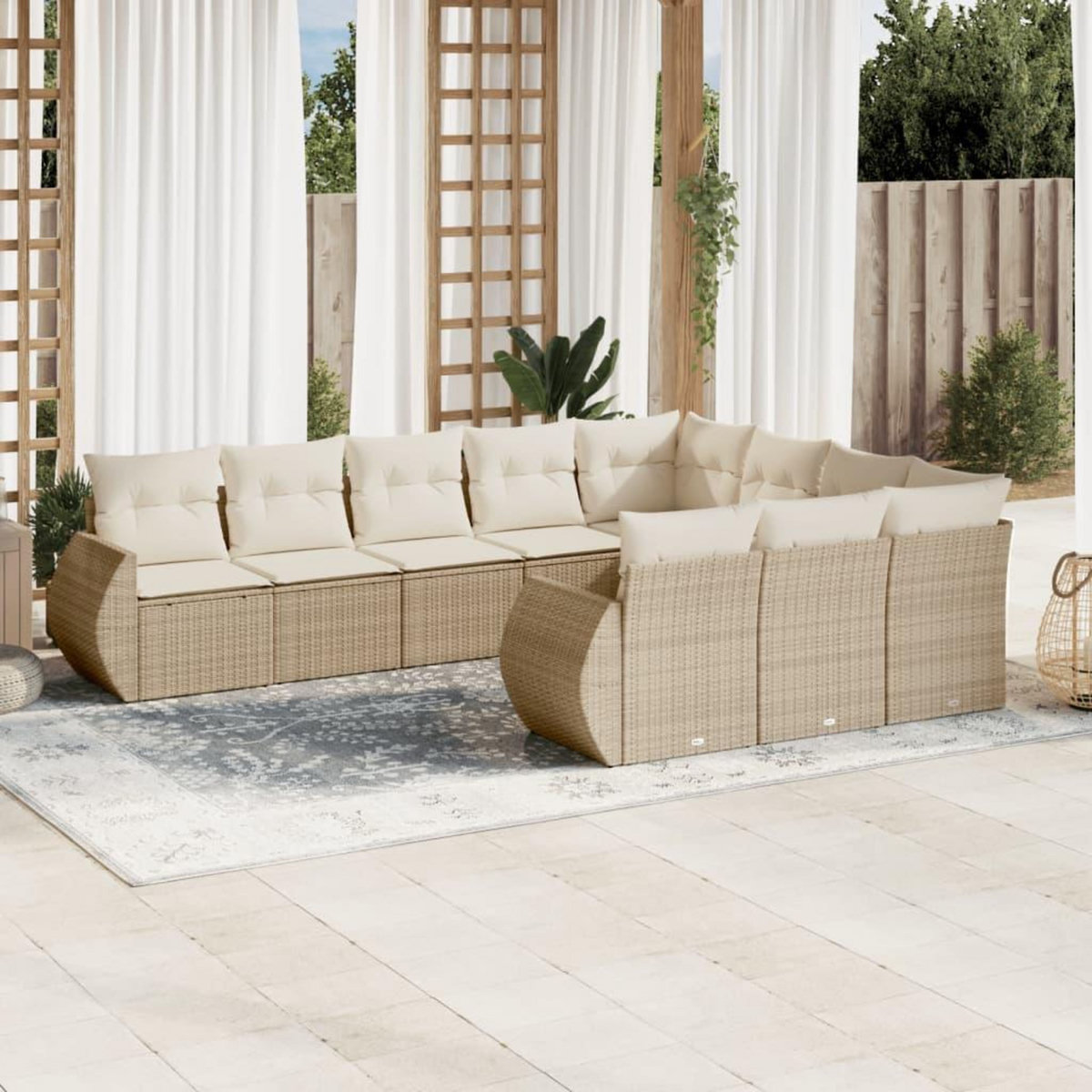 VIDAXL Salon de jardin avec coussins 10 pcs beige resine tressee
