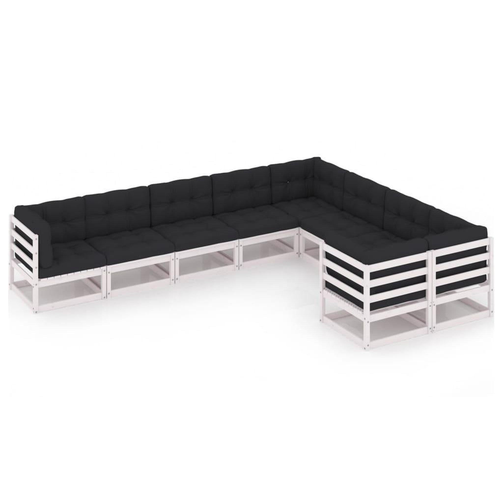Voir la diapositive 3 : VIDAXL Salon de jardin 9 pcs avec coussins Blanc Bois de pin massif