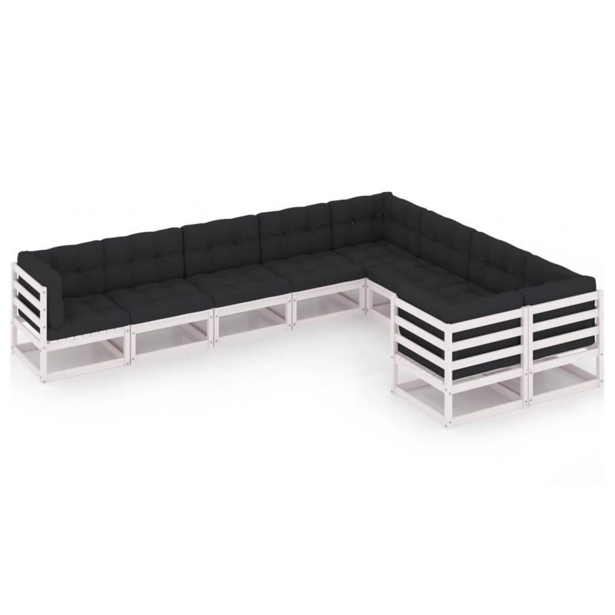 VIDAXL Salon de jardin 9 pcs avec coussins Blanc Bois de pin massif