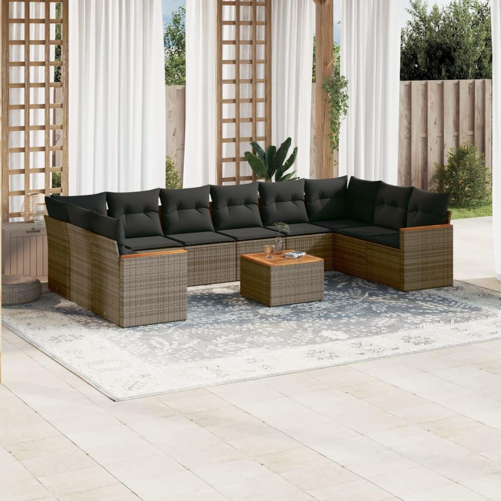 VIDAXL Salon de jardin 11 pcs avec coussins gris resine tressee