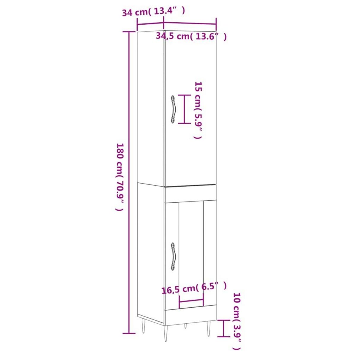 VIDAXL Buffet haut Gris beton 34,5x34x180 cm Bois d'ingenierie